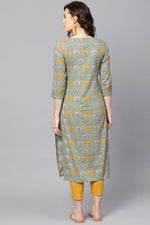 Thumbnail for Ahika Green & Mustard Yellow Rayon Blend Printed Straight Kurta