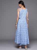 Thumbnail for Varanga Women Blue Bandhani Printed Kurta Spaghetti Strap With Drawstring Paired With Tonal Printed Bottom - Distacart