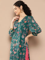 Thumbnail for Ahalyaa Women Floral Printed Gotta Patti Floral Georgette Kurta - Distacart