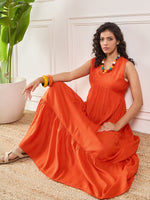 Thumbnail for InWeave Orange V Neck Sleeveless Long Tiered Dress