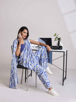 Thumbnail for trueBrowns Blue Muslin Ikat Saree