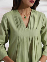 Thumbnail for trueBrowns Green Slub Pleated Co-ord Set