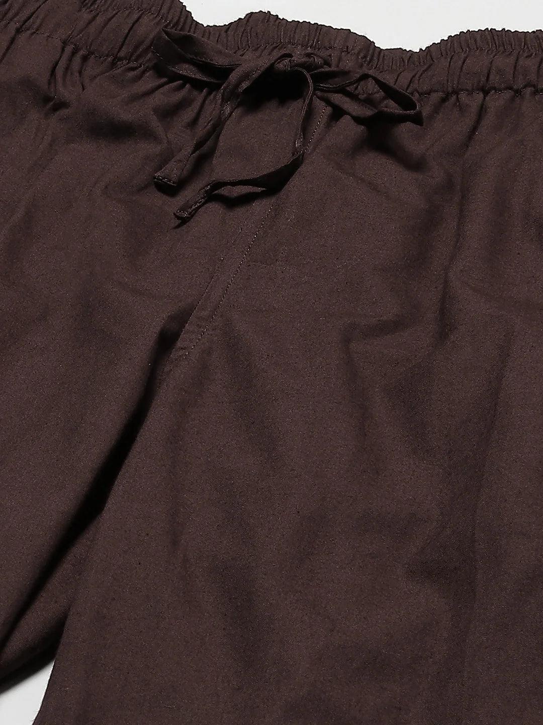 Fabmade Men's Brown Cotton Linen Pyjama