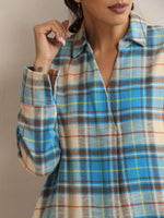Thumbnail for trueBrowns Beige Check Pleated Winter Dress - Distacart
