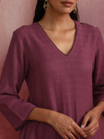 Thumbnail for trueBrowns Light Purple Cotton Dobby Flared Kurta Set