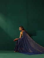 Thumbnail for trueBrowns Royal Blue Cotton Gold Lurex Striped Ready to Wear Saree - Distacart