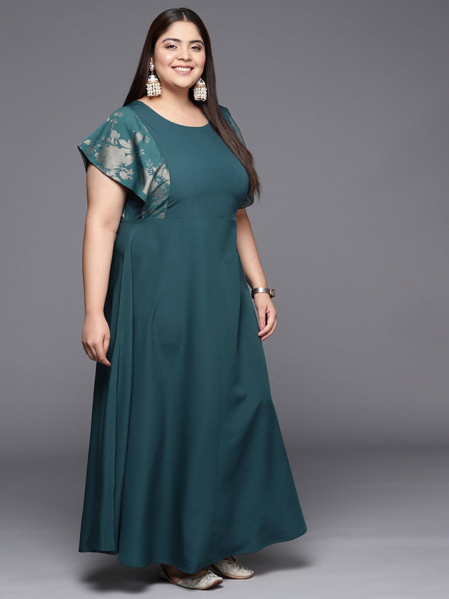 Ahalyaa Plus Size Floral Print Crepe Flared Sleeves A-line Maxi Ethnic Dress - Distacart