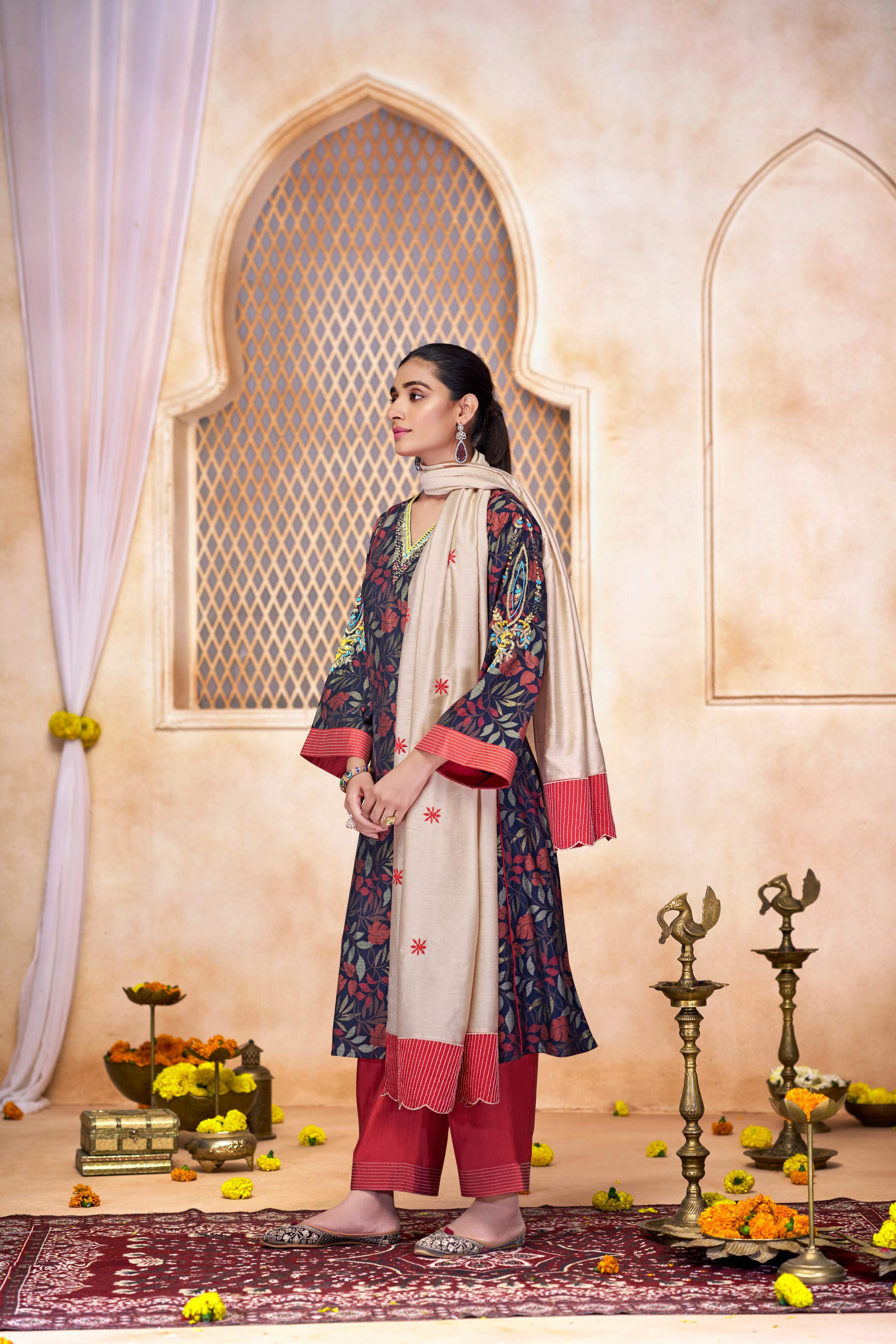 BulBul Rashmi Printed Navy Kurta Set with Dupatta