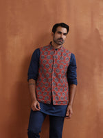 Thumbnail for trueBrowns Men's Rust Printed Reversible Nehru Jacket