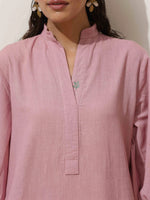 Thumbnail for trueBrowns Pink Cotton Linen Kurta Pant Set
