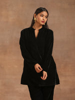 Thumbnail for trueBrowns Black Velvet Solid Co-ord Set - Distacart