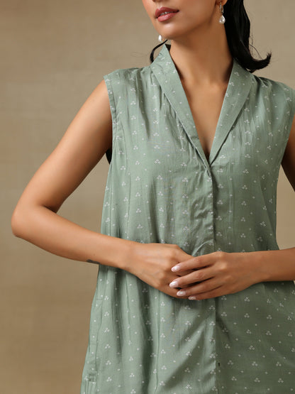 trueBrowns Light Green Bandhani Printed Silk Sleevesless Jacket Pant Set - Distacart