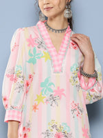Thumbnail for Ahalyaa Women Pink Floral Printed Gotta Patti Kurta with Palazzos - Distacart