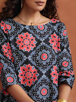 Thumbnail for trueBrowns Black Ajrak Print A-line Kurta Set
