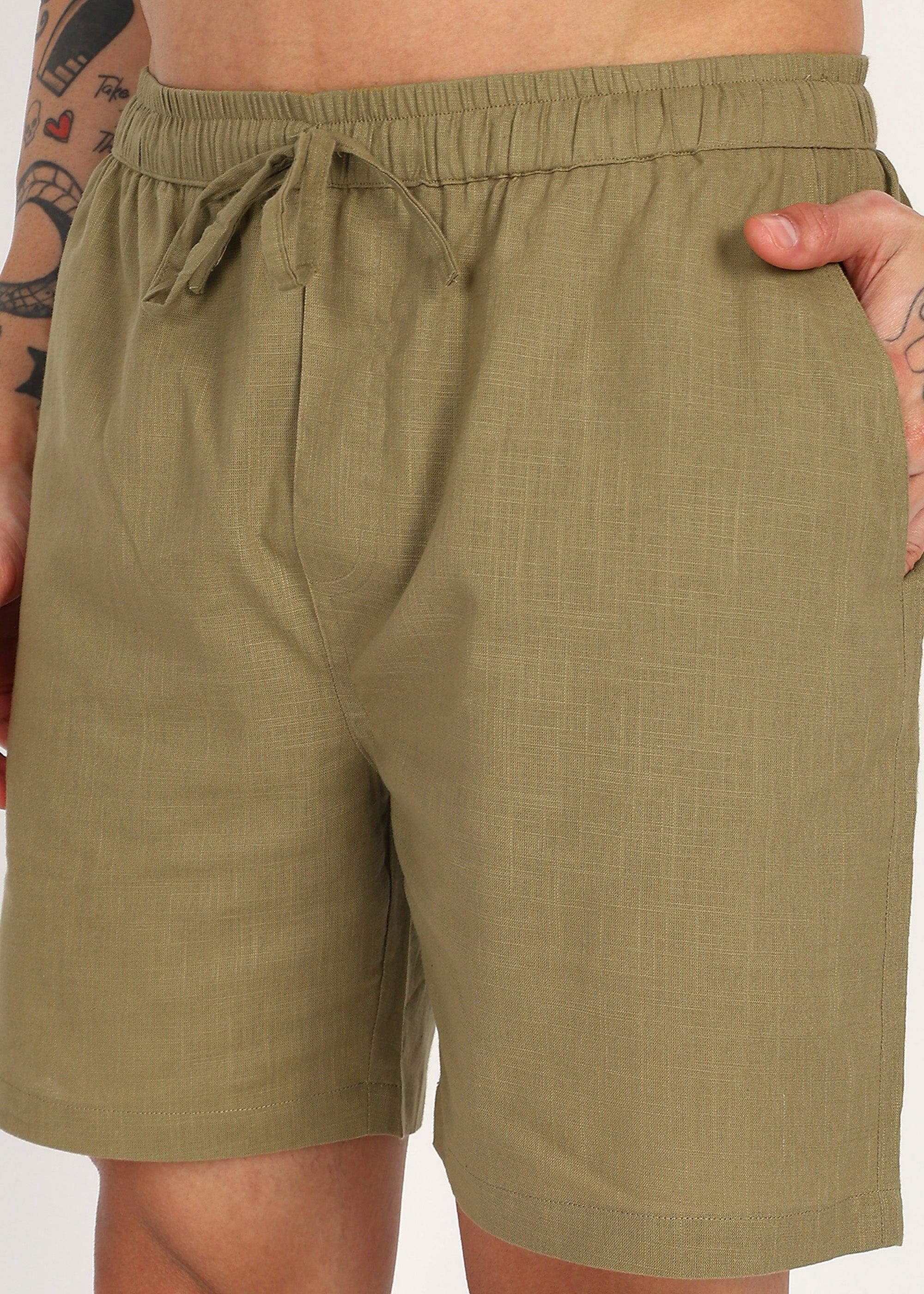 Fabmade Olive Ease Linen Shorts - Distacart