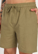 Thumbnail for Fabmade Olive Ease Linen Shorts - Distacart