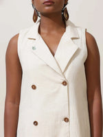 Thumbnail for trueBrowns Off-White Cotton Linen Dress