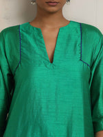 Thumbnail for trueBrowns Bright Green Silk Kurta Co-ord Set
