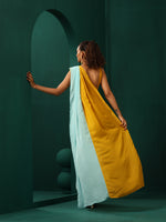 Thumbnail for trueBrowns Blue Mustard Muslin Silk Ready to Wear Saree - Distacart