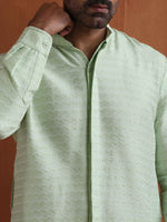 Thumbnail for trueBrowns Men's Green Sequin Chanderi Kurta