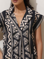 Thumbnail for trueBrowns Beige Cotton Geometric Print Jacket Co-ord Set