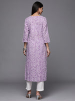 Thumbnail for Varanga Lavender Bandhani Print Embroidered Kurta Has Round Neck - Distacart