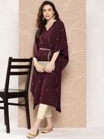 Thumbnail for Ahalyaa Women Floral Printed Flared Sleeves Belted Detail Crepe Kaftan Kurta - Distacart