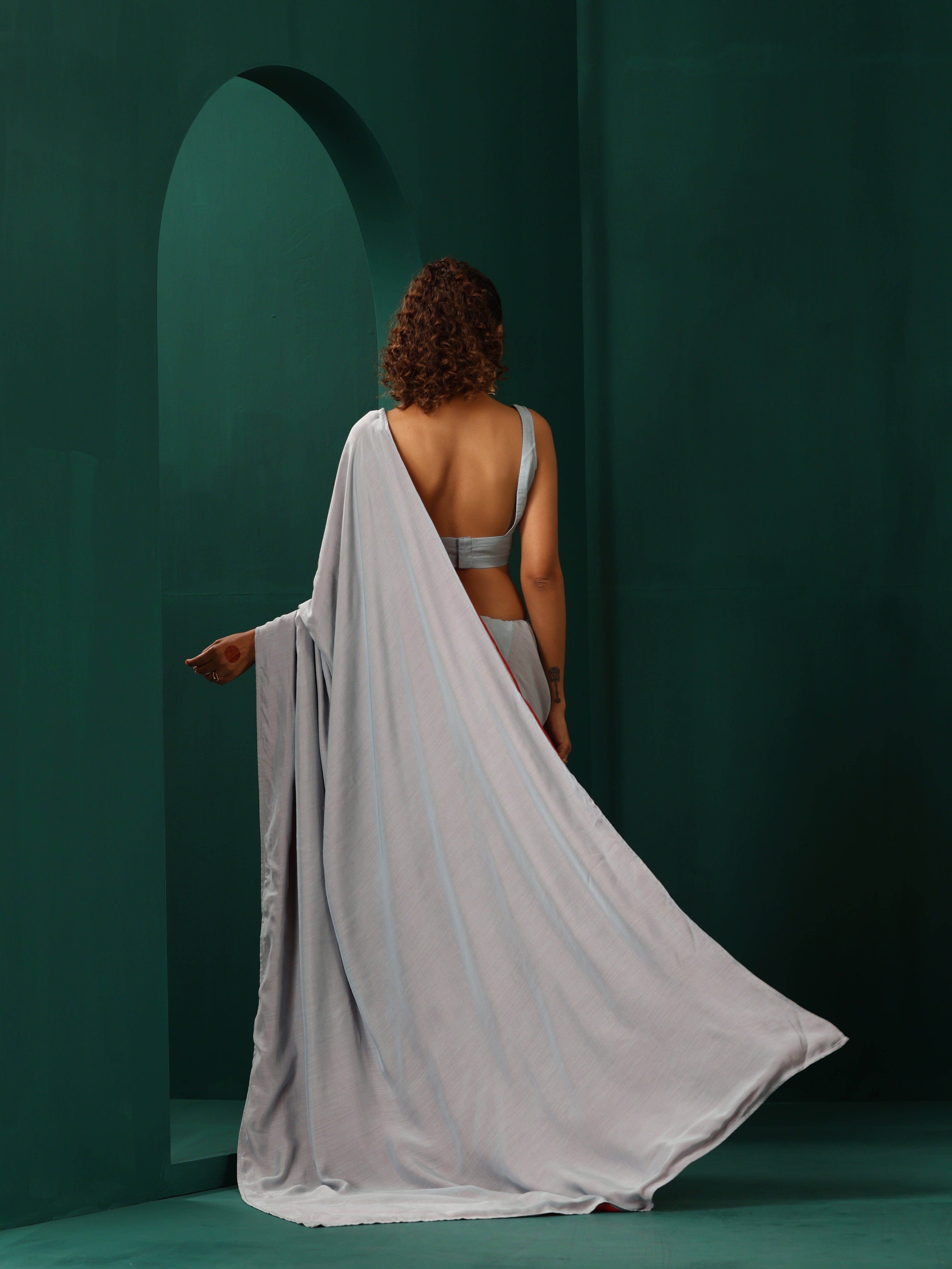 trueBrowns Powder Blue Muslin Silk Ready to Wear Saree - Distacart