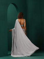 Thumbnail for trueBrowns Powder Blue Muslin Silk Ready to Wear Saree - Distacart