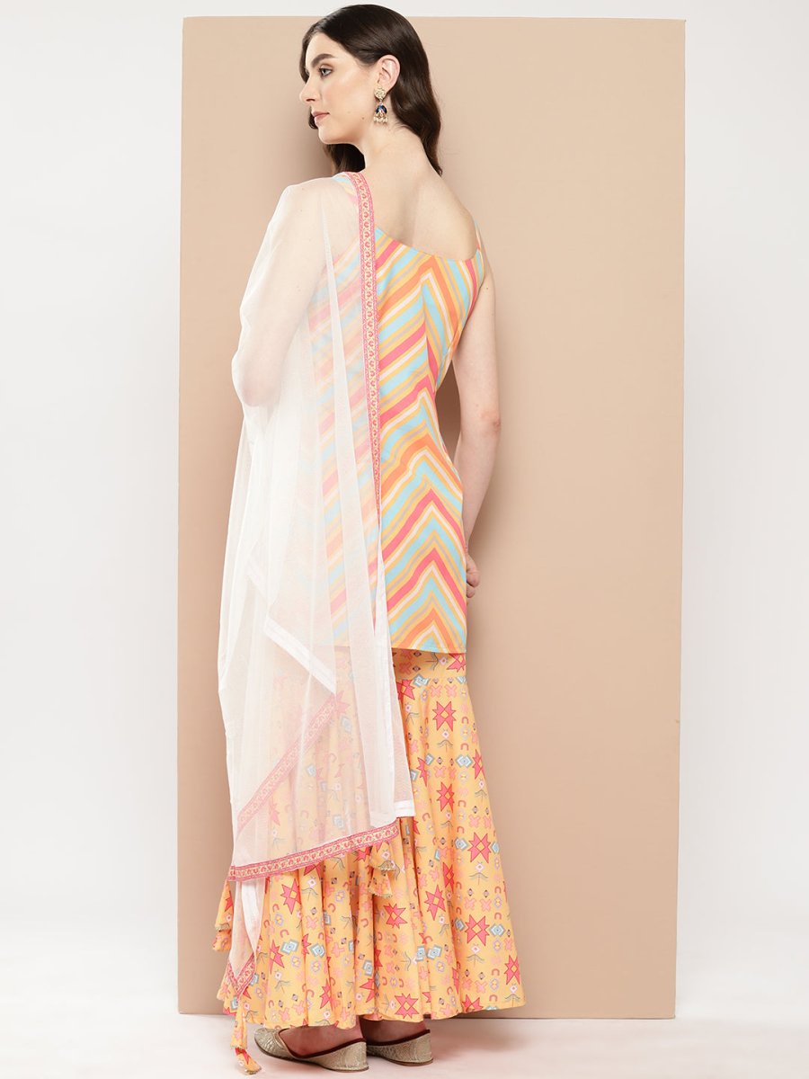 Ahalyaa Women Printed Regular Gotta Patti Kurti with Sharara & With Dupatta - Distacart
