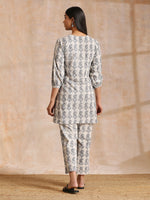 Thumbnail for trueBrowns Grey Dabu Buta Print Cotton V-Square Neck Co-Ord Set - Distacart