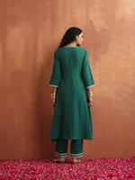 Thumbnail for trueBrowns Green Cotton A-line Kurta Set