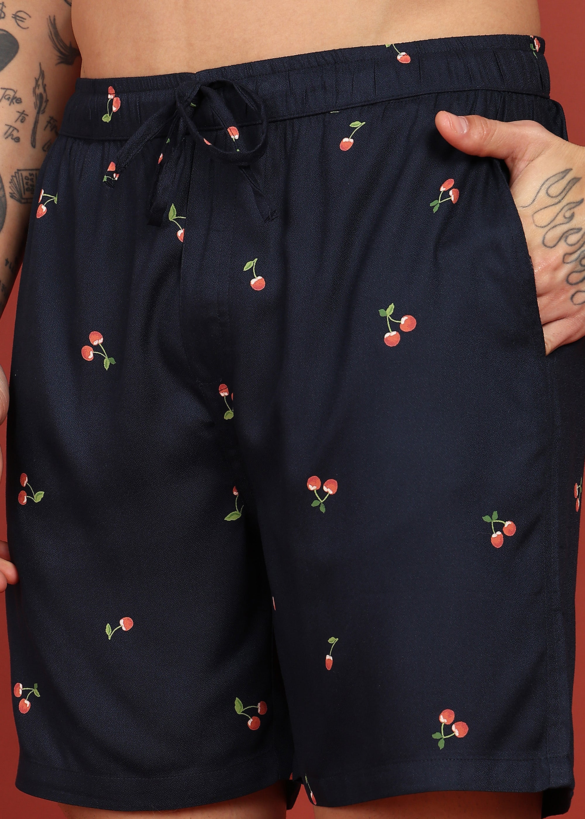 Fabmade Midnight Cherry Printed Shorts - Distacart