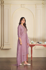 Thumbnail for BulBul Preksha Mauve & Green Embroidered Roman Silk Salwar Suit