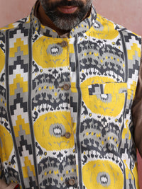 Thumbnail for trueBrowns Men's Grey Ikat Print Cotton Reversible Nehru Jacket