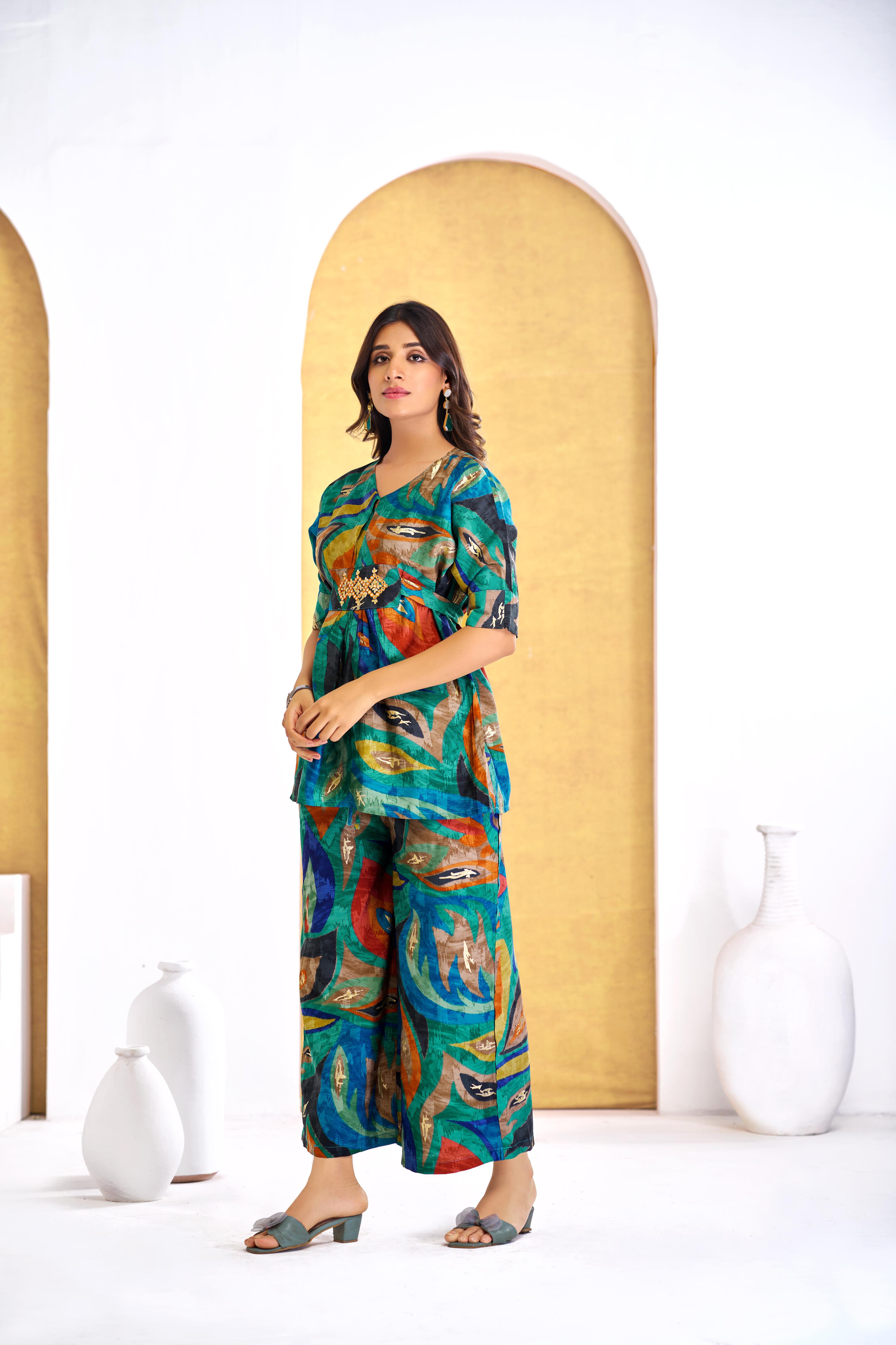 BulBul Kalki Green Chanderi Co-Ord Set