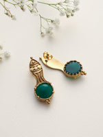 Thumbnail for trueBrowns Brass Green Stone Abstarct Earrings - Distacart