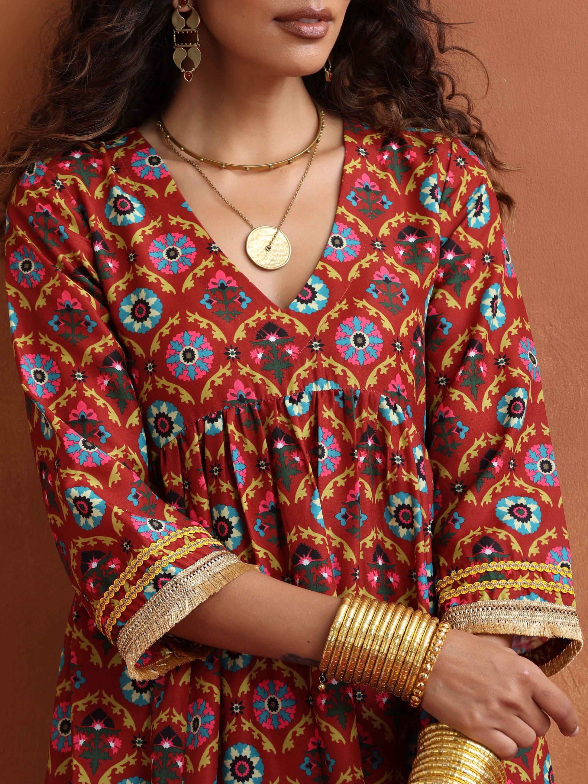 trueBrowns Maroon Flared Anarkali Kurta Set - Distacart