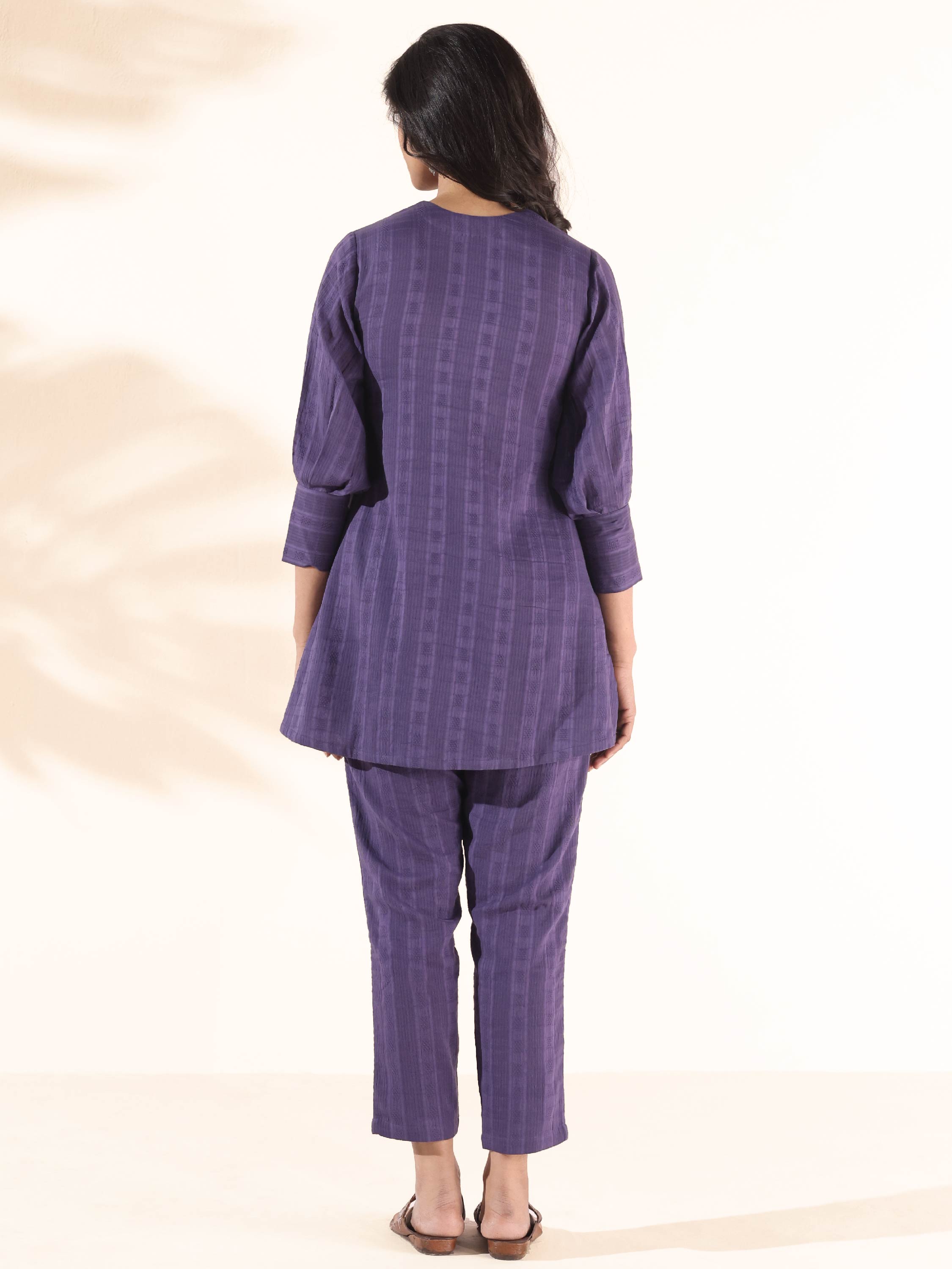 trueBrowns Purple Cotton Dobby Co-ord Set - Distacart