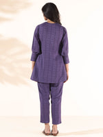 Thumbnail for trueBrowns Purple Cotton Dobby Co-ord Set - Distacart