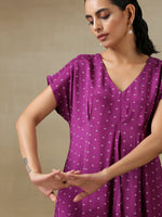 Thumbnail for trueBrowns Purple Bandhani Printed Silk Drop Shoulder Kurta Pant Set - Distacart