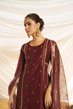 Thumbnail for BulBul Women Maroon Embellished Premium Silk Ethenic A-Line Kali Suit With Dupatta
