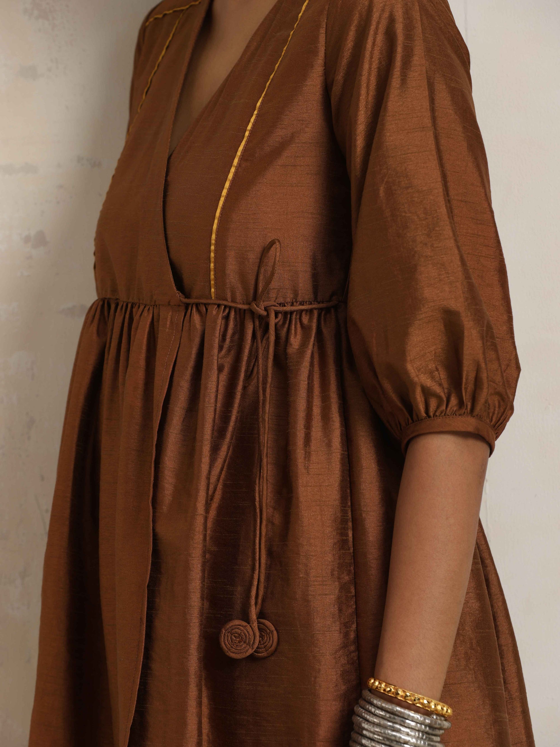 trueBrowns Brown Silk Angrakha Co-ord Set - Distacart