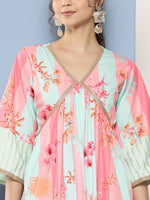 Thumbnail for Ahalyaa Women Floral Printed Pleated Gotta Patti Kurta With Palazzos - Distacart