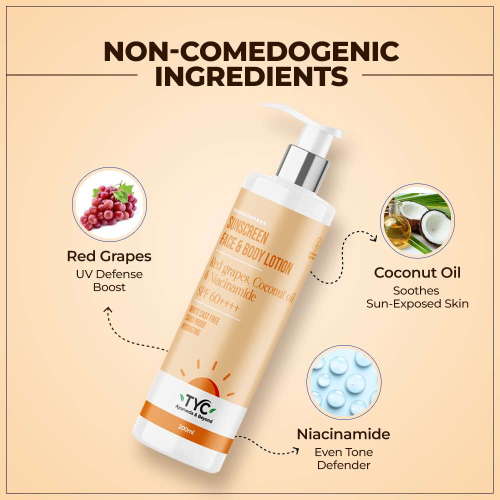 TYC Sunscreen Face & Body Lotion - Red Grapes, Coconut Oil & Niacinamide | SPF 60++++ - Dista