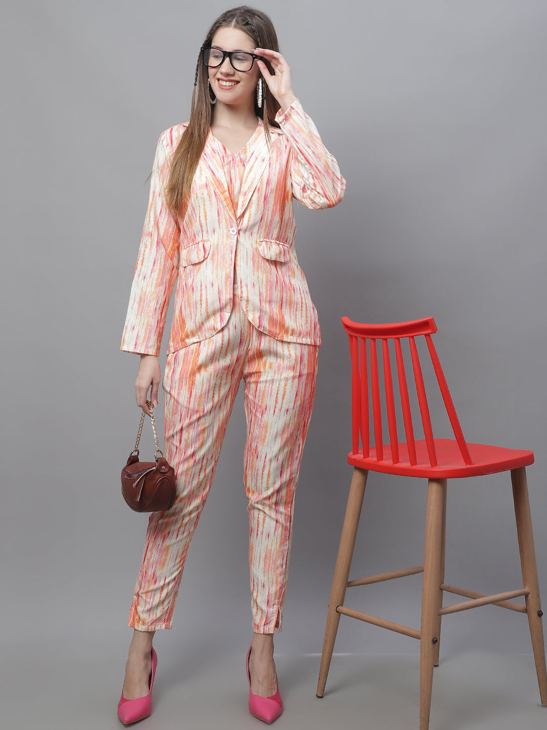 Jainish Women's WoDigital Printed Crop Top and Jacket Set - Orange - Distacart