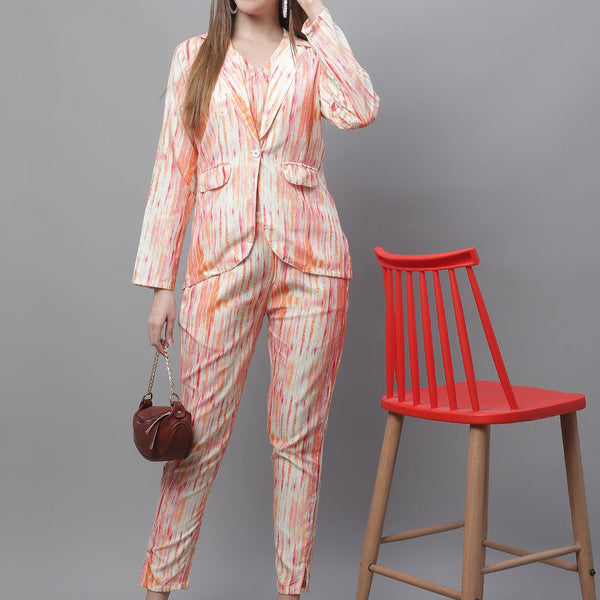 Jainish Women's WoDigital Printed Crop Top and Jacket Set - Orange - Distacart