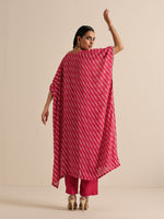 Thumbnail for trueBrowns Pink Lehariya Printed Silk Kaftan Pant Set - Distacart