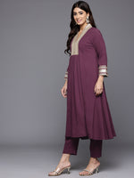 Thumbnail for Varanga Women Purple Zari Lace Embellished Yoke A-Line Kurta Set - Distacart
