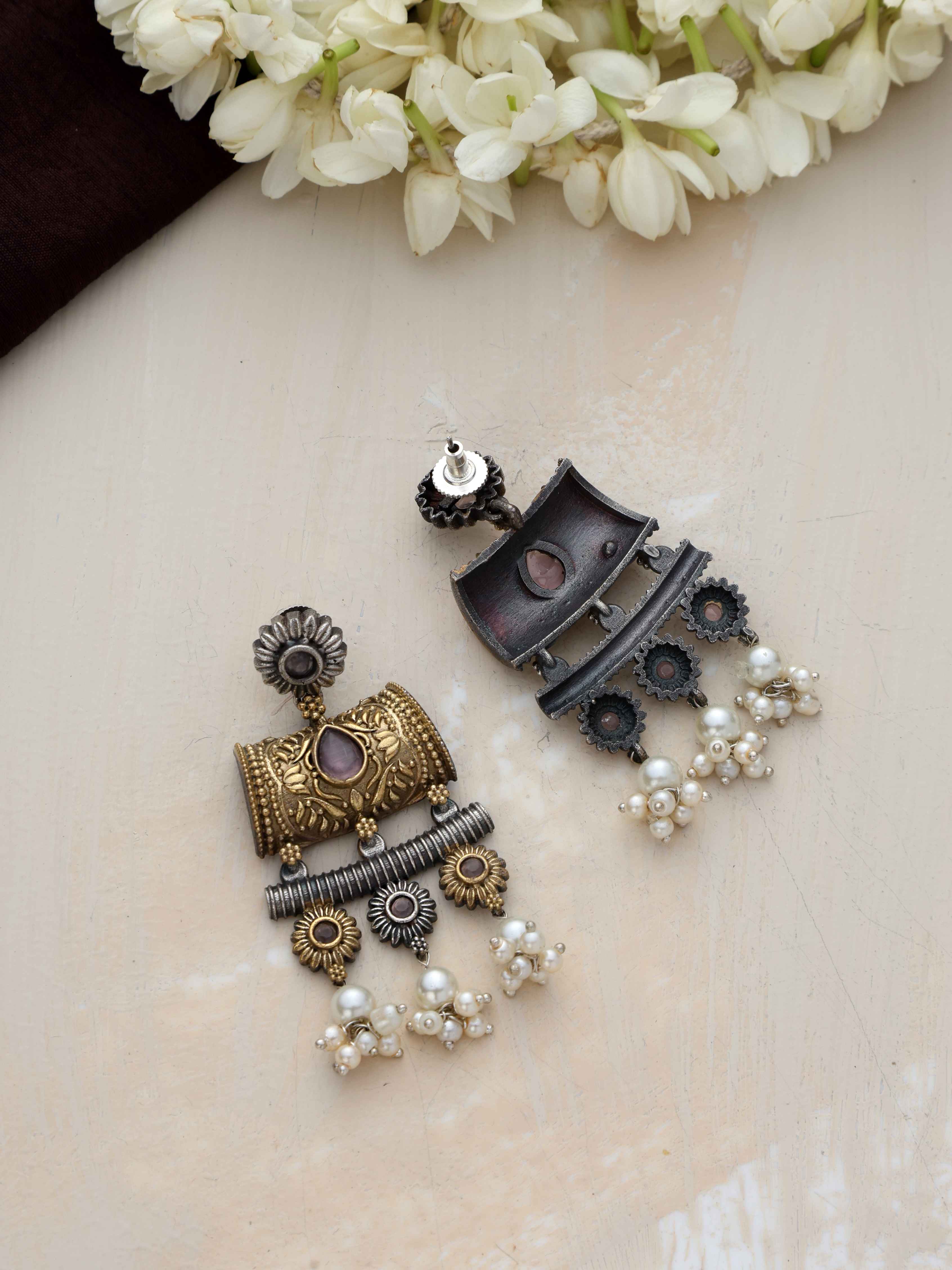 trueBrowns Silver Gold Tone Dangle Earrings - Distacart